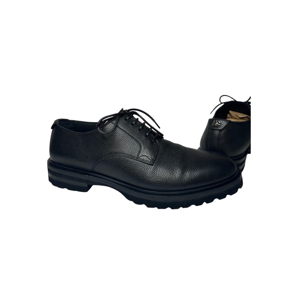 Dolce & Gabbana Grained Calf-skin Derby Shoes Black Men's US 10 Lace Vibram Sole